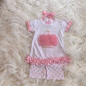 Girls 12M Birthday Cupcake Shirt and Bottoms